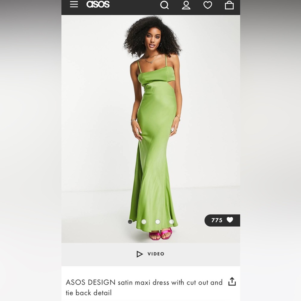 ASOS DESIGN satin maxi dress with cut out and tie back detail size 4